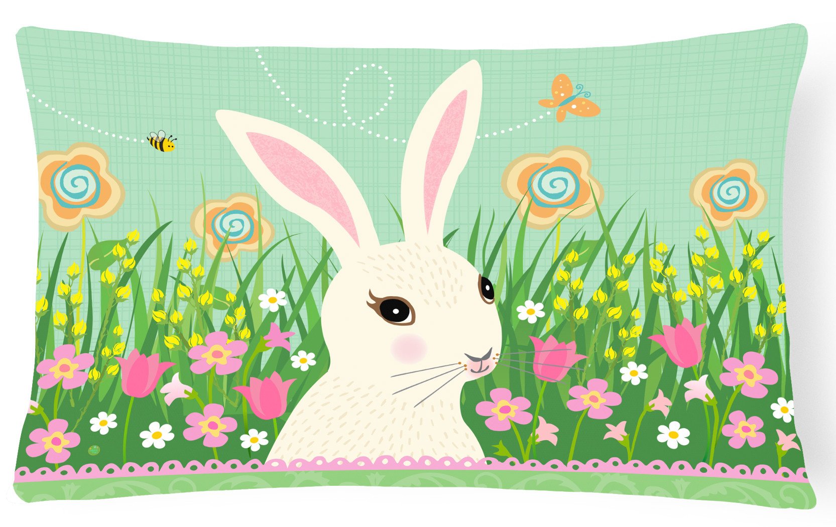 Easter Bunny Rabbit Decorative Throw Pillow 12x16 Indoor Outdoor Accent Cushion, Fabric Cover with Insert for Sofa, Bed, Porch & Living Room