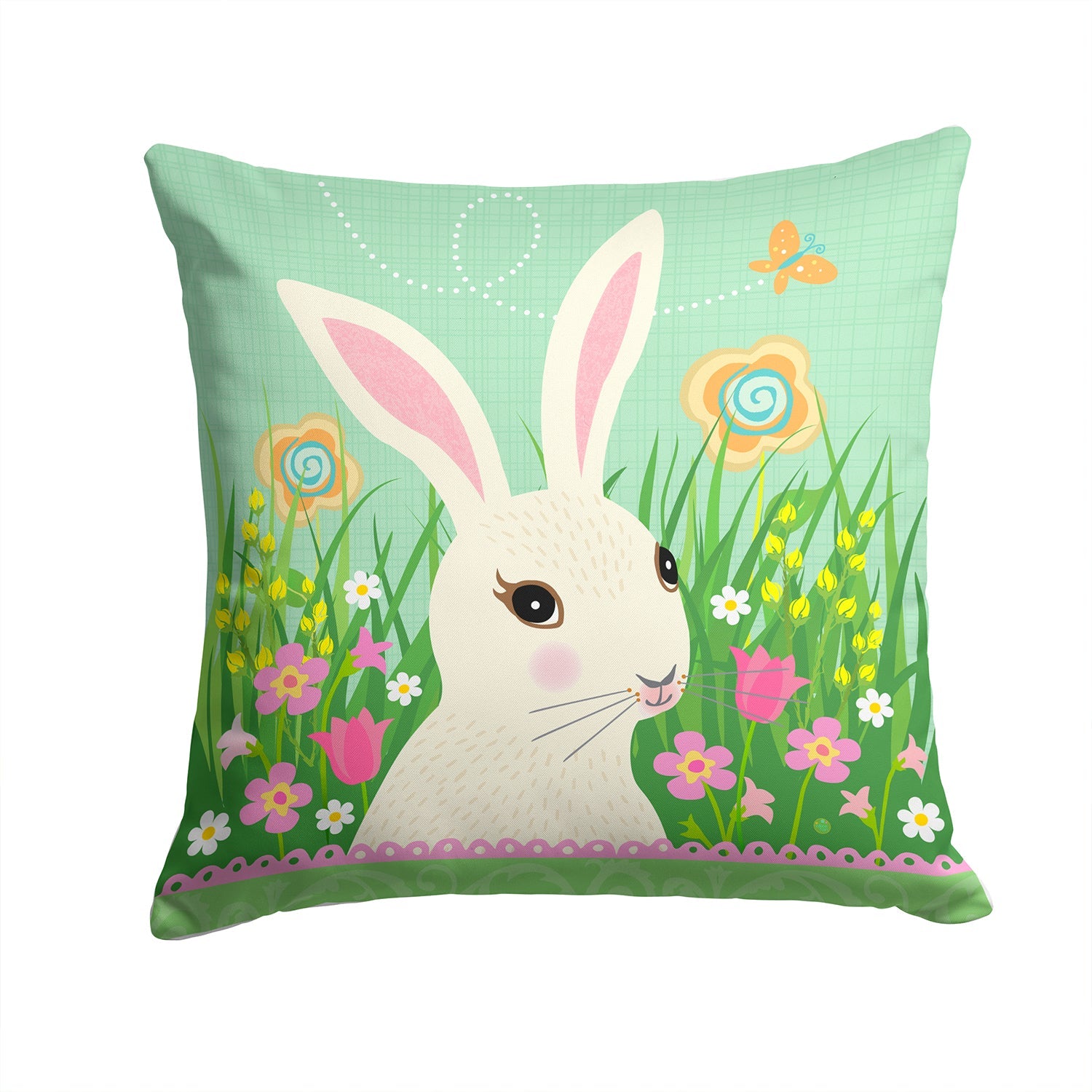 Easter Bunny Rabbit Decorative Throw Pillow 14x14 Indoor Outdoor Accent Cushion, Fabric Cover with Insert for Sofa, Bed, Porch & Living Room