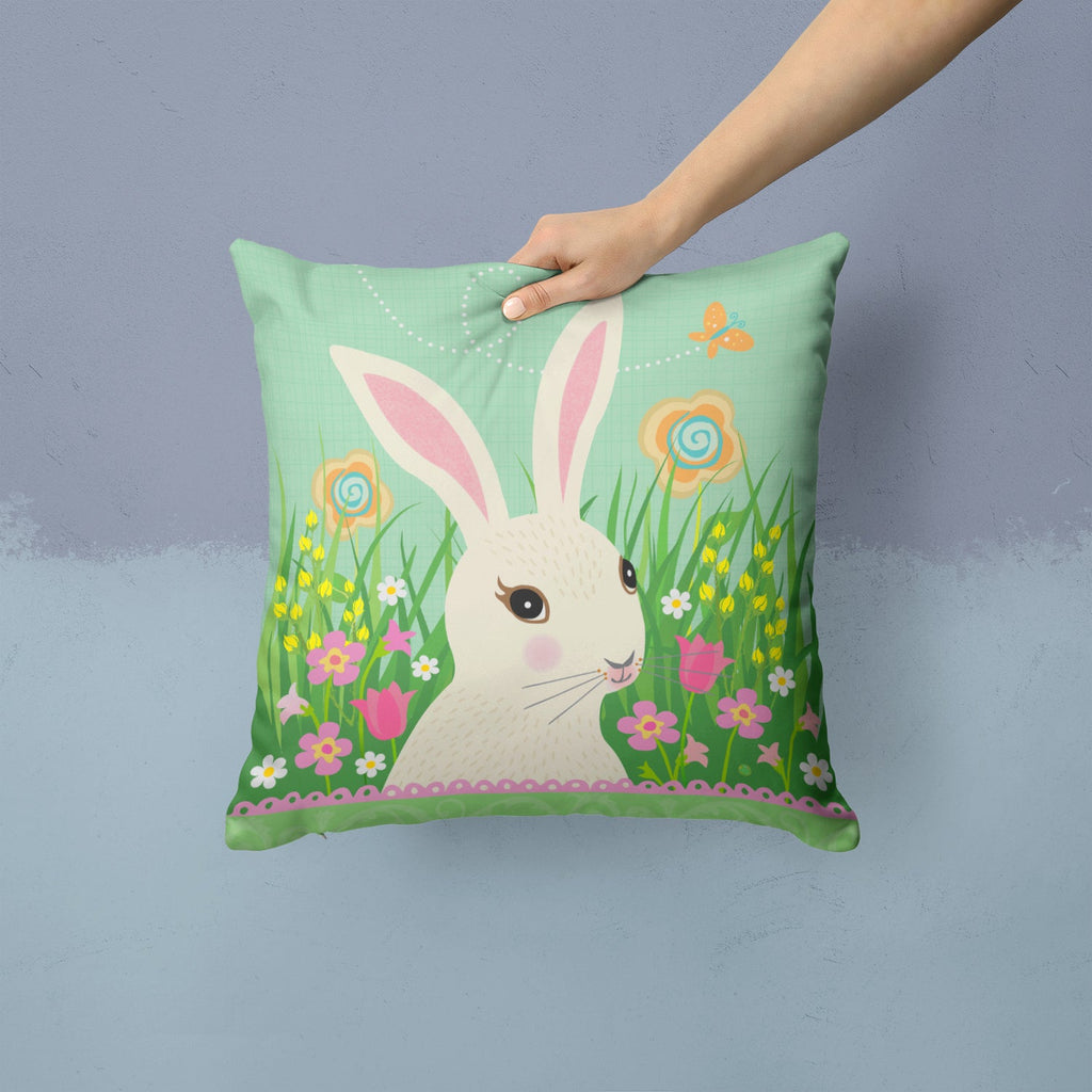 Easter Bunny Rabbit Decorative Throw Pillow 14x14 Indoor Outdoor Accent Cushion, Fabric Cover with Insert for Sofa, Bed, Porch & Living Room