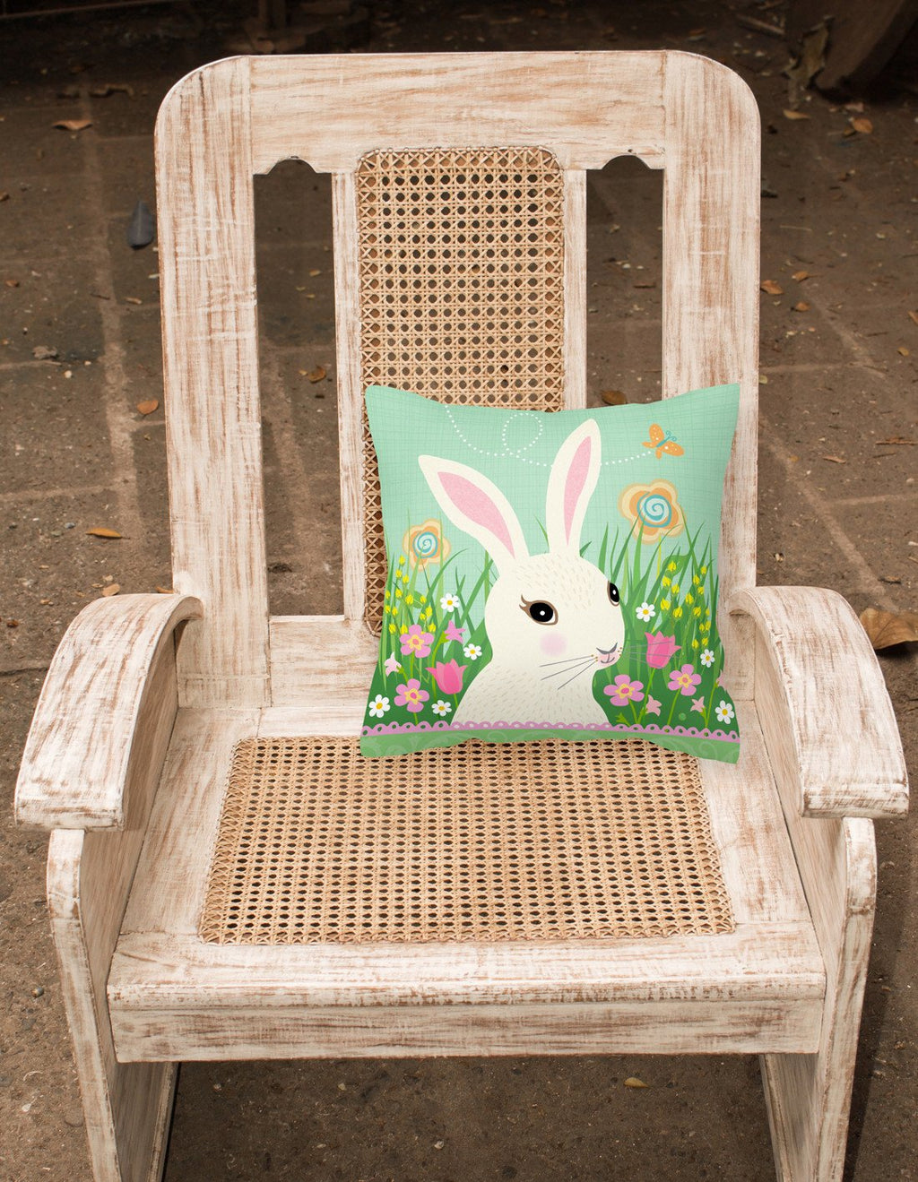 Easter Bunny Rabbit Decorative Throw Pillow 18x18 Indoor Outdoor Accent Cushion, Fabric Cover with Insert for Sofa, Bed, Porch & Living Room