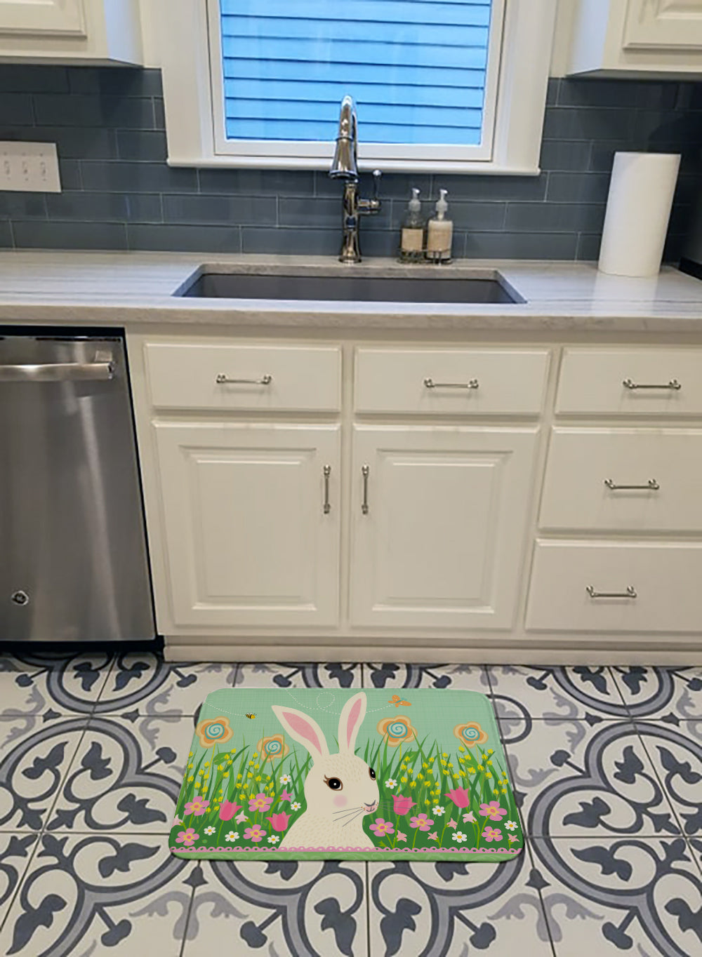 Easter Bunny Rabbit Memory Foam Kitchen Mat Machine Washable Anti-Fatigue Cushion Comfort Bath or Kitchen Rug