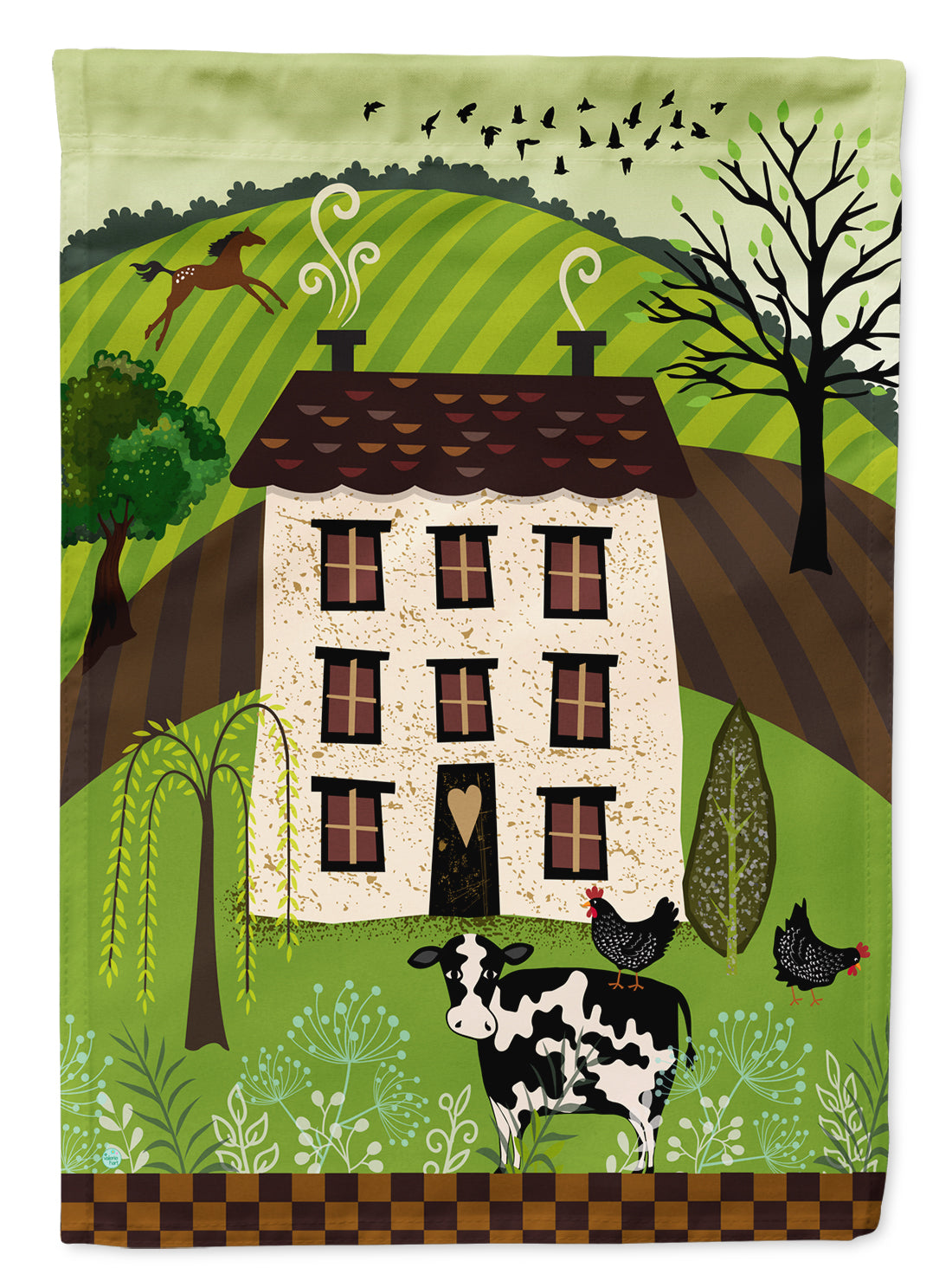 Folk Art Country House House Flag 28x40 Porch Sleeve Pole Decorative Outside Yard Banner Artwork Wall Hanging, Polyester