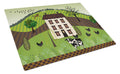 Folk Art Country House Cutting Board Tempered Glass Kitchen Cutting Surface, Heat Resistant Chopping, Non-Slip Feet, Food Prep & Serving
