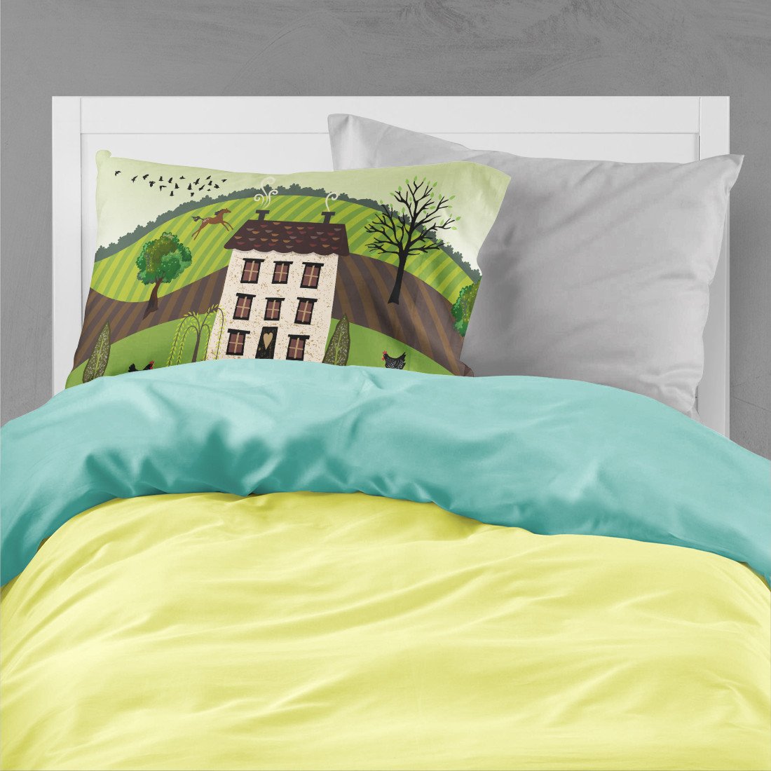 Folk Art Country House Standard Pillowcase Lightweight Super Soft Easy Care Decorative Artwork Pillowcase, Standard