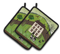 Folk Art Country House Pot Holder Set of 2 Heat Resistant Quilted Hot Pads 7.5 x 7.5 Inch, Insulated Kitchen Trivets for Cooking & Baking