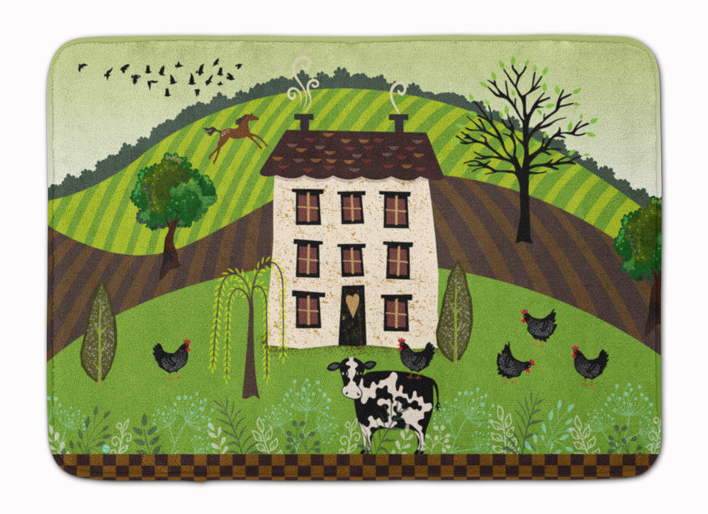 Folk Art Country House Memory Foam Kitchen Mat Machine Washable Anti-Fatigue Cushion Comfort Bath or Kitchen Rug