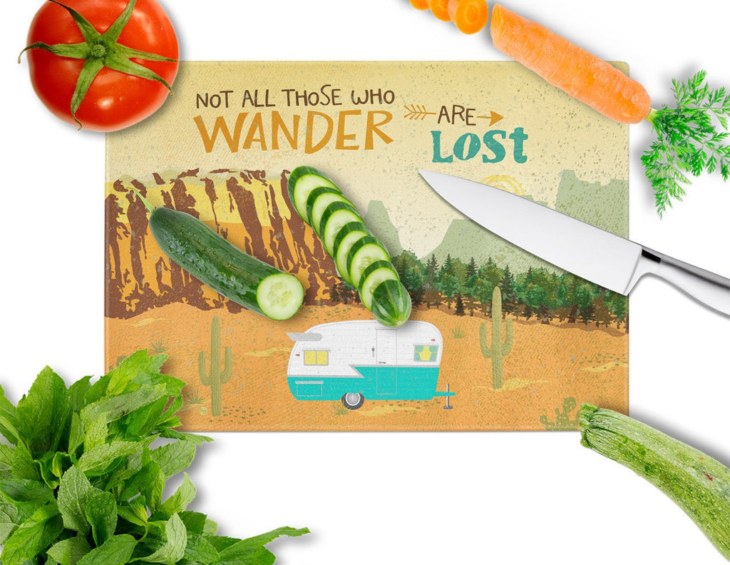 Retro Camper Camping Wander Cutting Board Tempered Glass Kitchen Cutting Surface, Heat Resistant Chopping, Non-Slip Feet, Food Prep & Serving