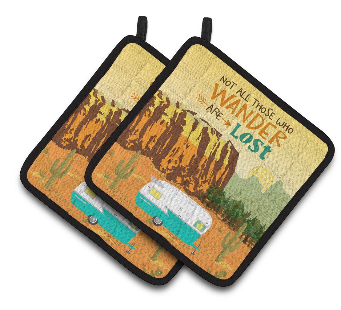 Retro Camper Camping Wander Pot Holder Set of 2 Heat Resistant Quilted Hot Pads 7.5 x 7.5 Inch, Insulated Kitchen Trivets for Cooking & Baking