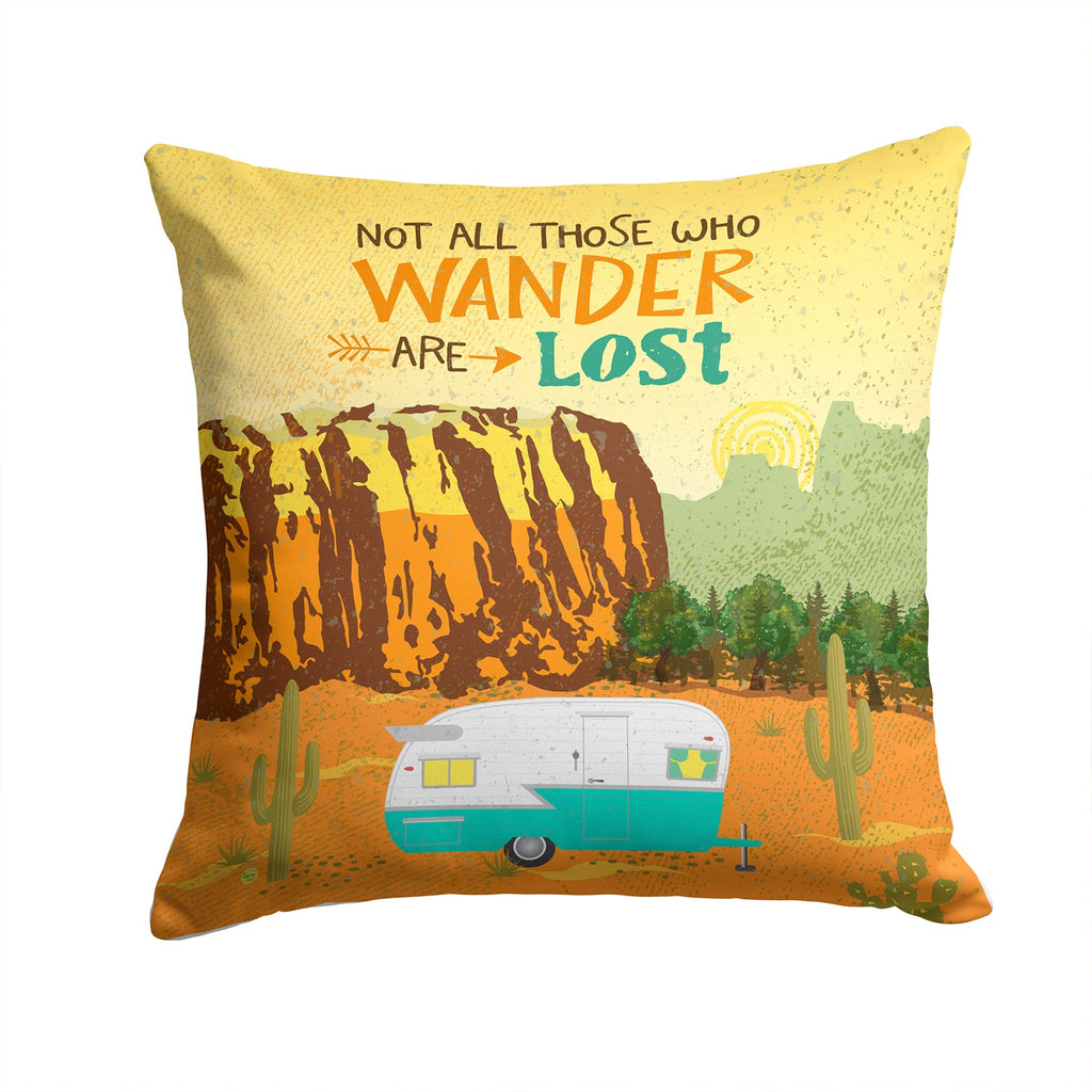 Retro Camper Camping Wander Decorative Throw Pillow 14x14 Indoor Outdoor Accent Cushion, Fabric Cover with Insert for Sofa, Bed, Porch & Living Room