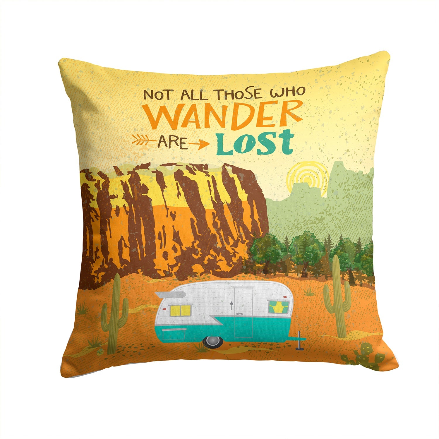 Retro Camper Camping Wander Decorative Throw Pillow 14x14 Indoor Outdoor Accent Cushion, Fabric Cover with Insert for Sofa, Bed, Porch & Living Room