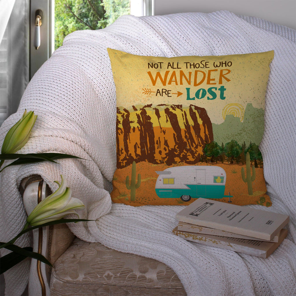 Retro Camper Camping Wander Decorative Throw Pillow 14x14 Indoor Outdoor Accent Cushion, Fabric Cover with Insert for Sofa, Bed, Porch & Living Room