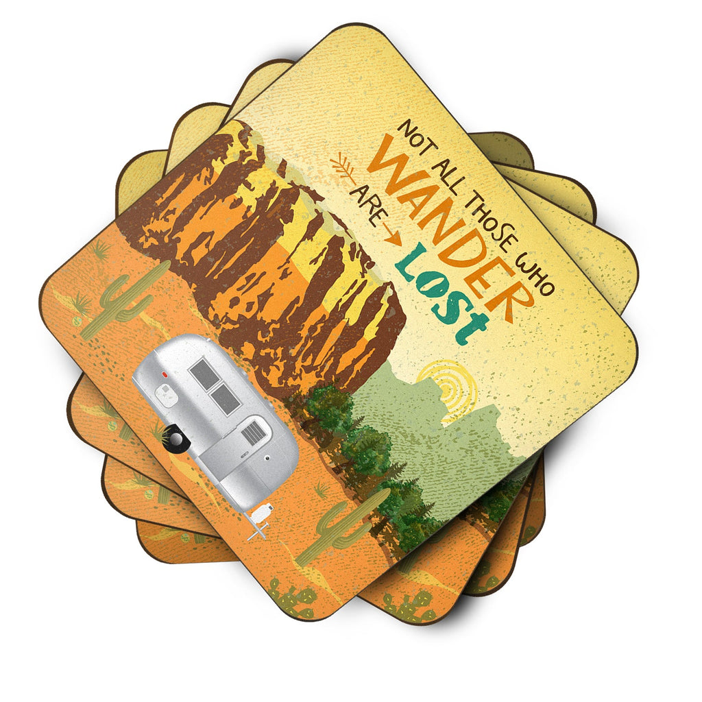 Airstream Camper Camping Wander Foam Coasters Set of 4 Cup Coasters for Indoor Outdoor, Tabletop Protection, Anti Slip, Mouse pad Material