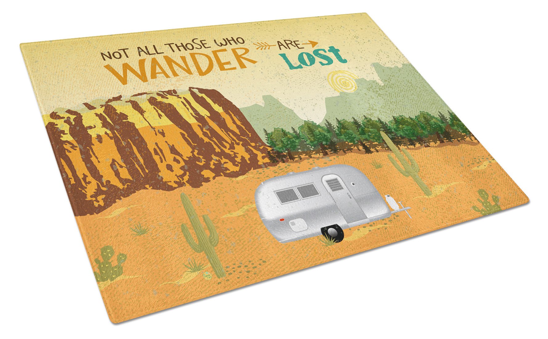 Airstream Camper Camping Wander Cutting Board Tempered Glass Kitchen Cutting Surface, Heat Resistant Chopping, Non-Slip Feet, Food Prep & Serving