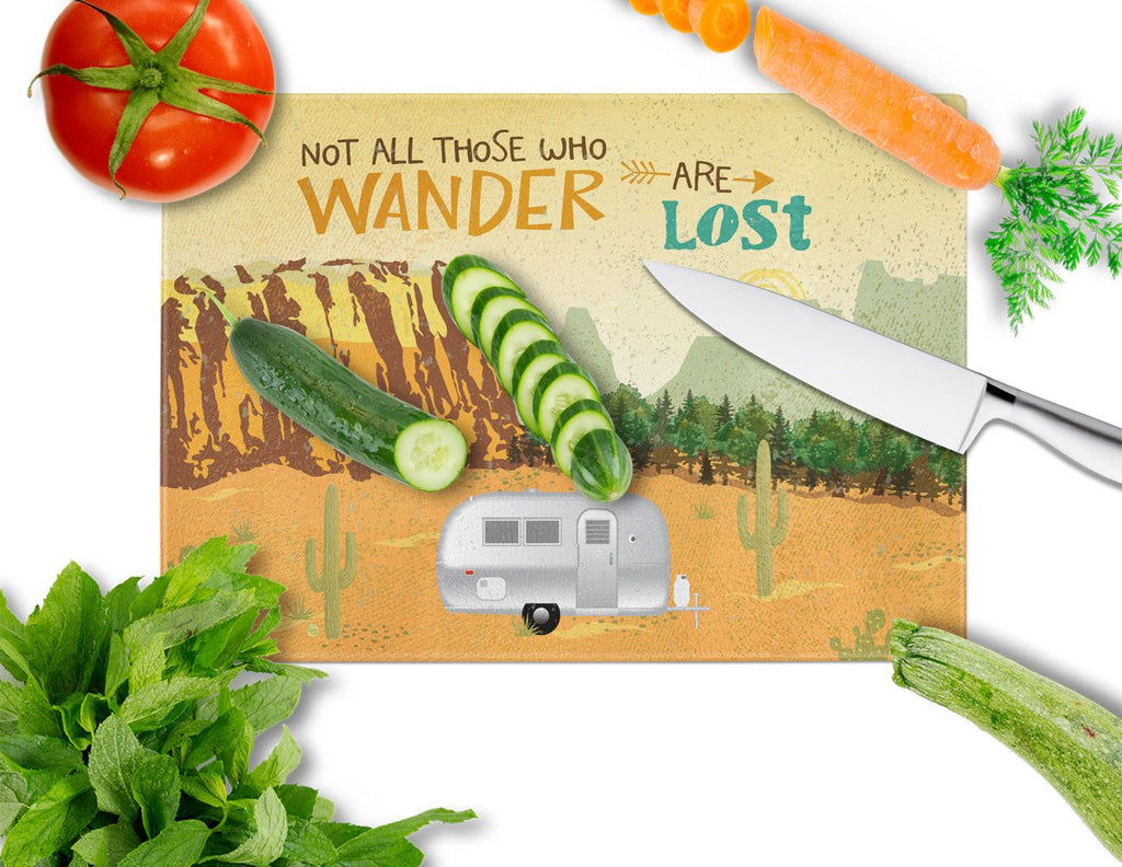 Airstream Camper Camping Wander Cutting Board Tempered Glass Kitchen Cutting Surface, Heat Resistant Chopping, Non-Slip Feet, Food Prep & Serving