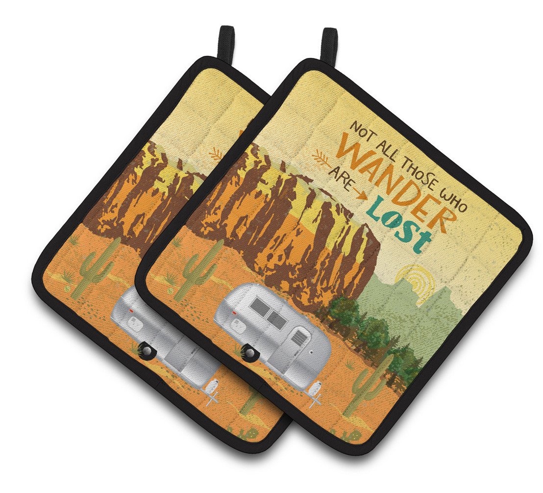 Airstream Camper Camping Wander Pot Holder Set of 2 Heat Resistant Quilted Hot Pads 7.5 x 7.5 Inch, Insulated Kitchen Trivets for Cooking & Baking