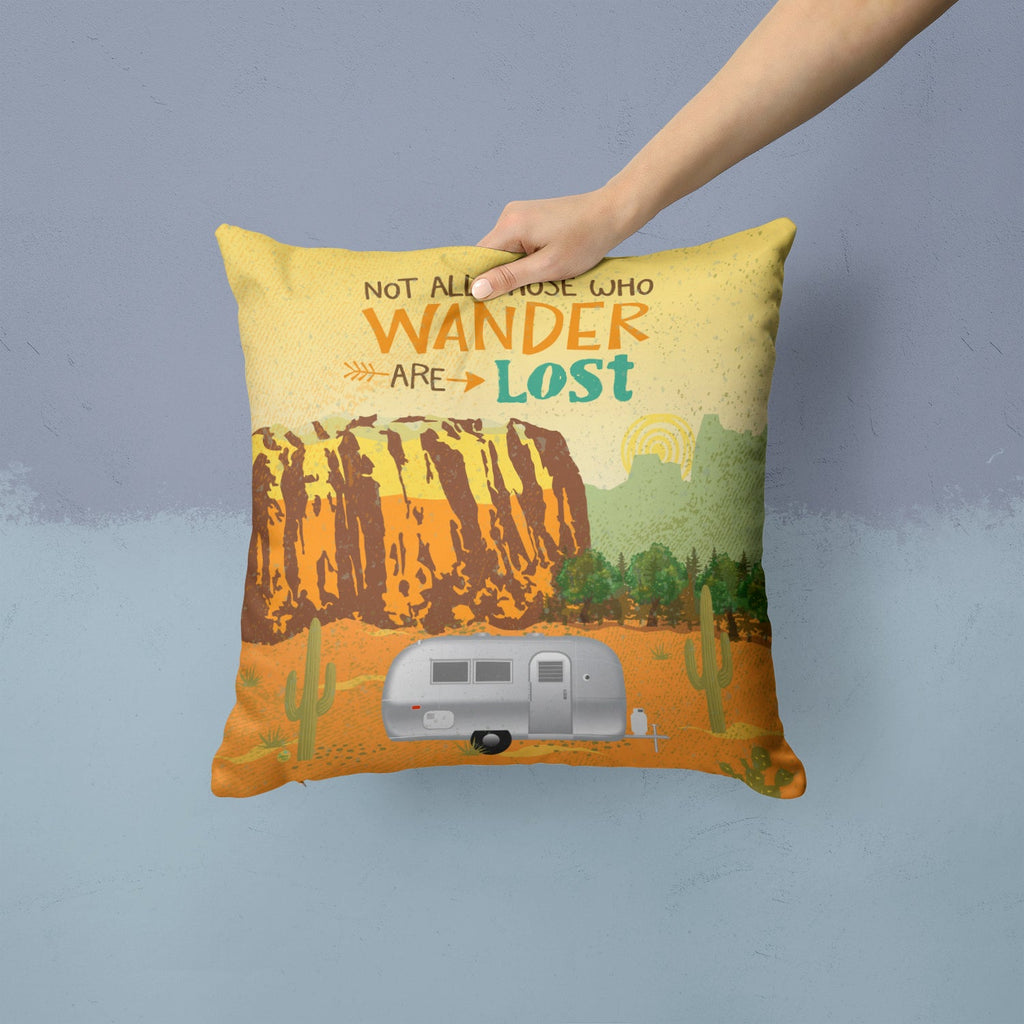 Airstream Camper Camping Wander Decorative Throw Pillow 14x14 Indoor Outdoor Accent Cushion, Fabric Cover with Insert for Sofa, Bed, Porch & Living Room