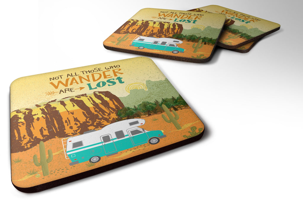 RV Camper Camping Wander Foam Coasters Set of 4 Cup Coasters for Indoor Outdoor, Tabletop Protection, Anti Slip, Mouse pad Material