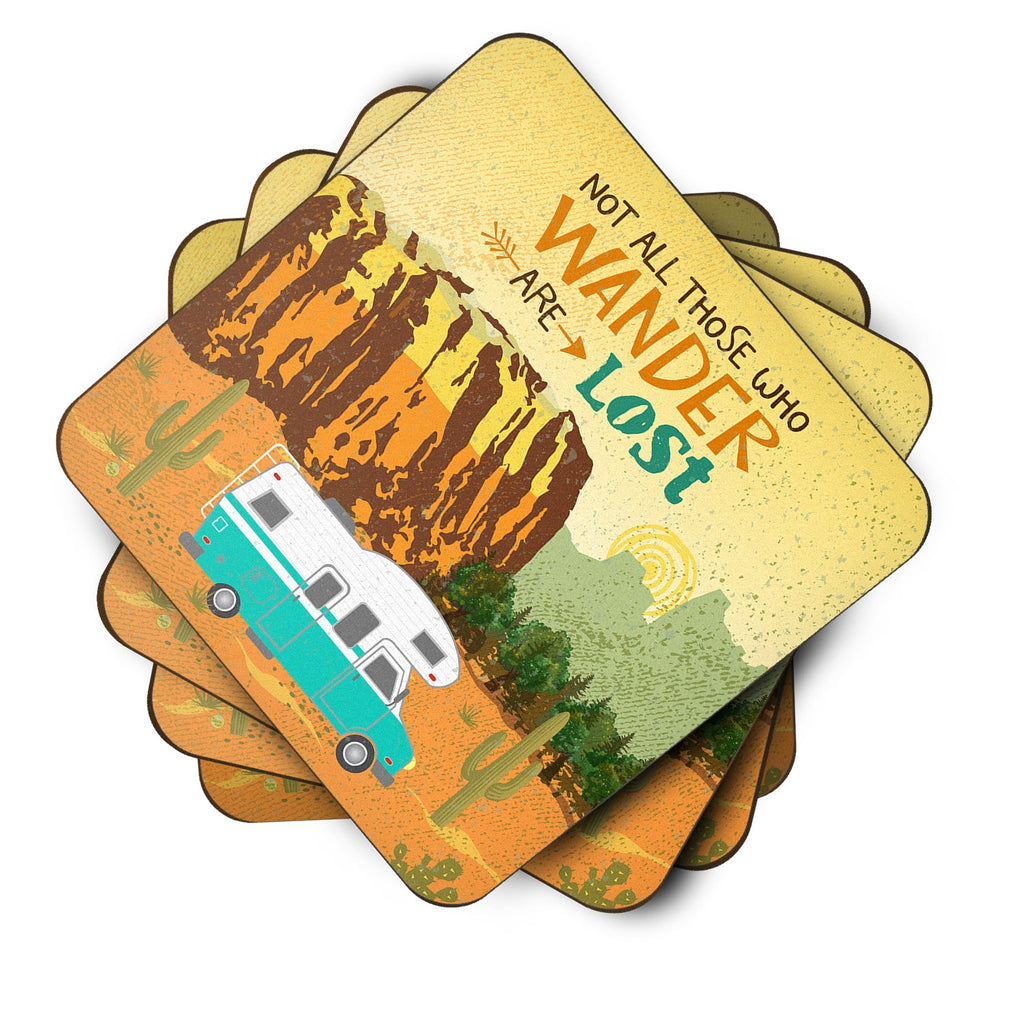 RV Camper Camping Wander Foam Coasters Set of 4 Cup Coasters for Indoor Outdoor, Tabletop Protection, Anti Slip, Mouse pad Material