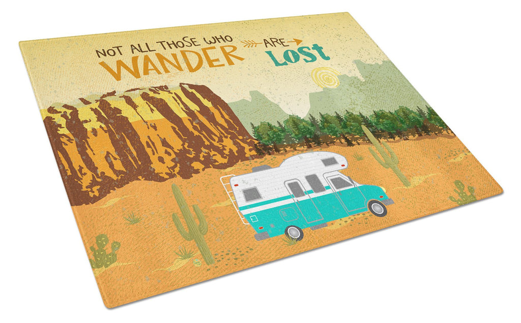 RV Camper Camping Wander Cutting Board Tempered Glass Kitchen Cutting Surface, Heat Resistant Chopping, Non-Slip Feet, Food Prep & Serving
