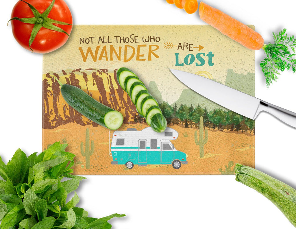 RV Camper Camping Wander Cutting Board Tempered Glass Kitchen Cutting Surface, Heat Resistant Chopping, Non-Slip Feet, Food Prep & Serving