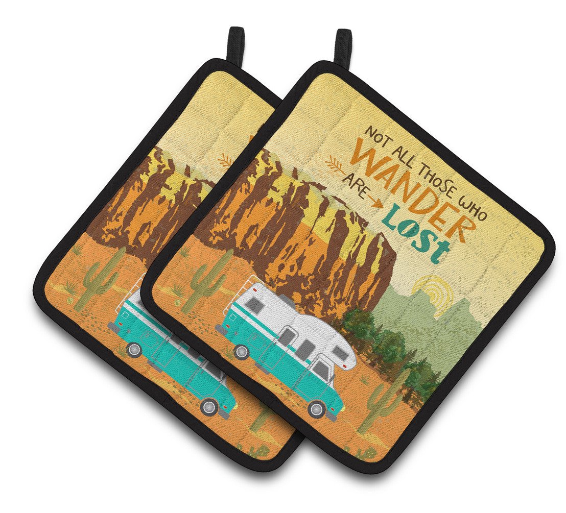 RV Camper Camping Wander Pot Holder Set of 2 Heat Resistant Quilted Hot Pads 7.5 x 7.5 Inch, Insulated Kitchen Trivets for Cooking & Baking