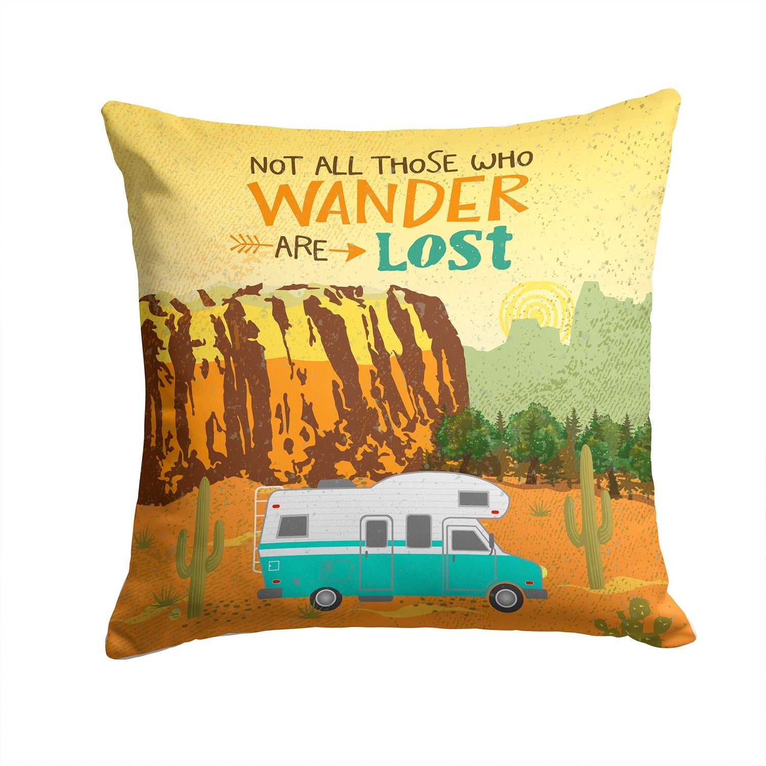 RV Camper Camping Wander Decorative Throw Pillow 14x14 Indoor Outdoor Accent Cushion, Fabric Cover with Insert for Sofa, Bed, Porch & Living Room