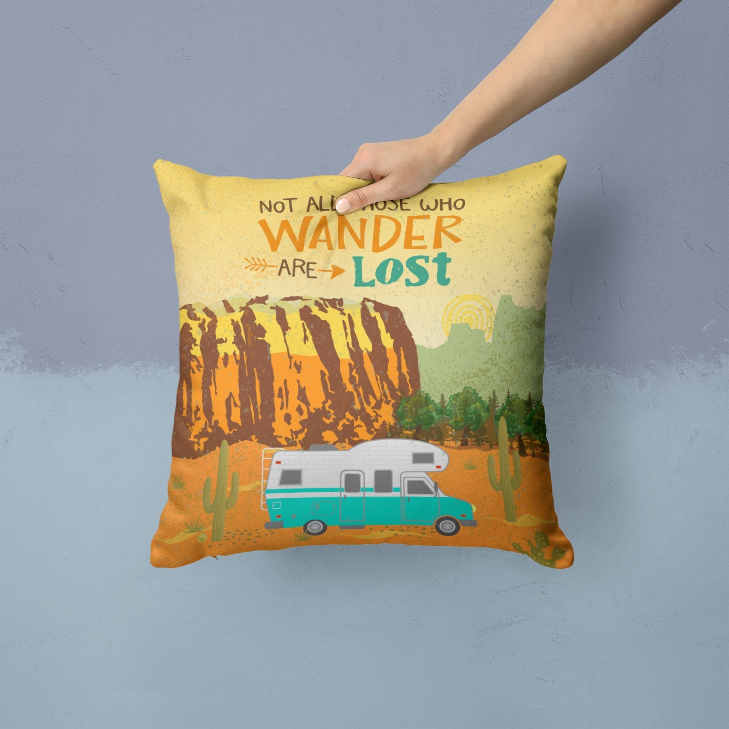 RV Camper Camping Wander Decorative Throw Pillow 14x14 Indoor Outdoor Accent Cushion, Fabric Cover with Insert for Sofa, Bed, Porch & Living Room