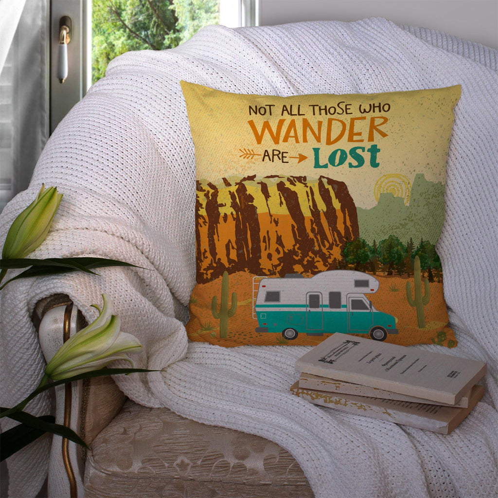 RV Camper Camping Wander Decorative Throw Pillow 14x14 Indoor Outdoor Accent Cushion, Fabric Cover with Insert for Sofa, Bed, Porch & Living Room