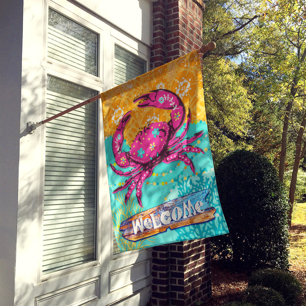 Coastal Pink Crab House Flag 28x40 Porch Sleeve Pole Decorative Outside Yard Banner Artwork Wall Hanging, Polyester