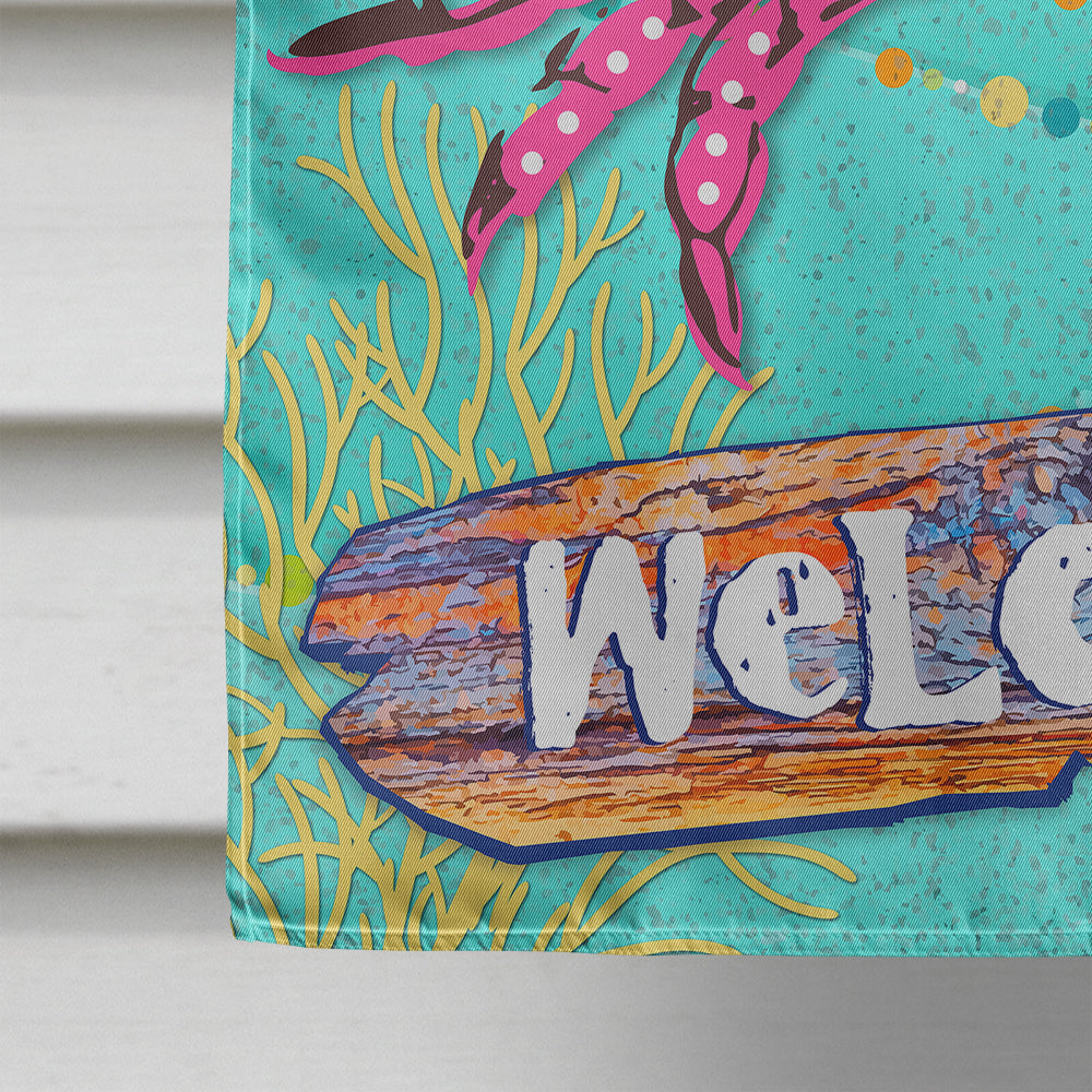 Coastal Pink Crab House Flag 28x40 Porch Sleeve Pole Decorative Outside Yard Banner Artwork Wall Hanging, Polyester