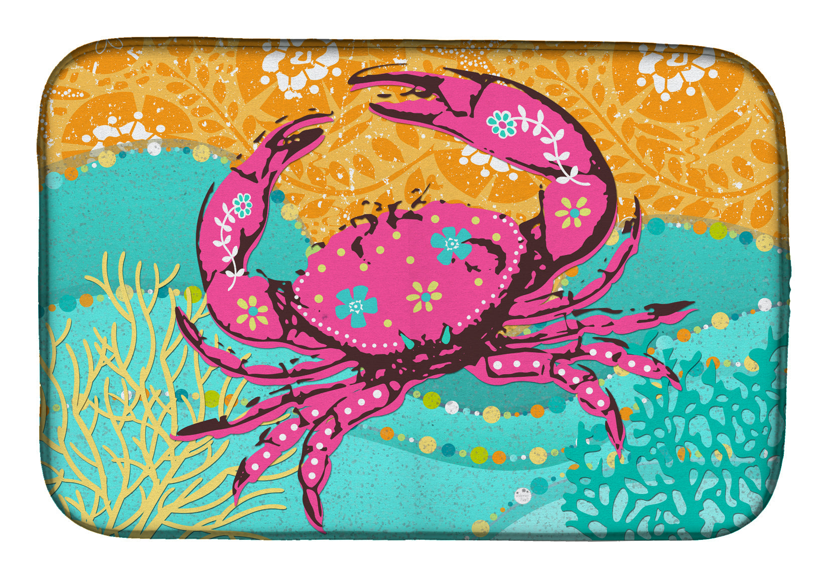 Coastal Pink Crab Dish Drying Mat Absorbent Dish Drying Mat Pad for Kitchen Counter Dish Drainer Mat for Countertop, 14 x 21", Multicolor