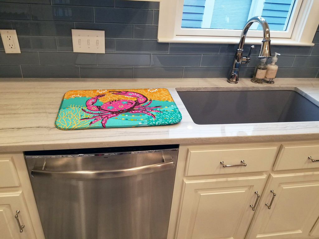 Coastal Pink Crab Dish Drying Mat Absorbent Dish Drying Mat Pad for Kitchen Counter Dish Drainer Mat for Countertop, 14 x 21", Multicolor