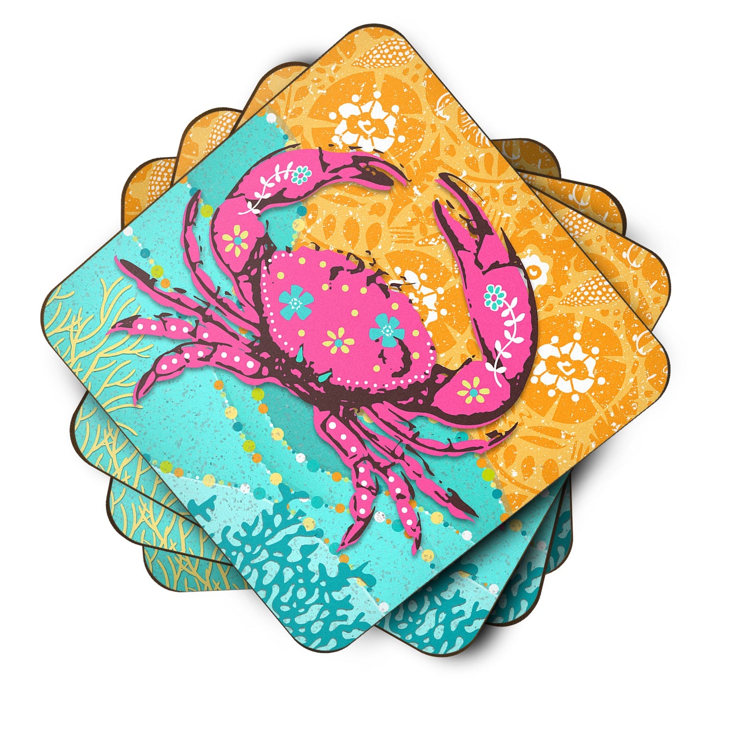 Coastal Pink Crab Foam Coasters Set of 4 Cup Coasters for Indoor Outdoor, Tabletop Protection, Anti Slip, Mouse pad Material
