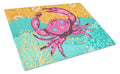 Coastal Pink Crab Cutting Board Tempered Glass Kitchen Cutting Surface, Heat Resistant Chopping, Non-Slip Feet, Food Prep & Serving