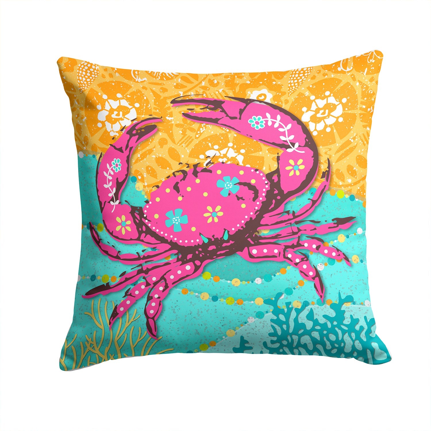 Coastal Pink Crab Decorative Throw Pillow 14x14 Indoor Outdoor Accent Cushion, Fabric Cover with Insert for Sofa, Bed, Porch & Living Room