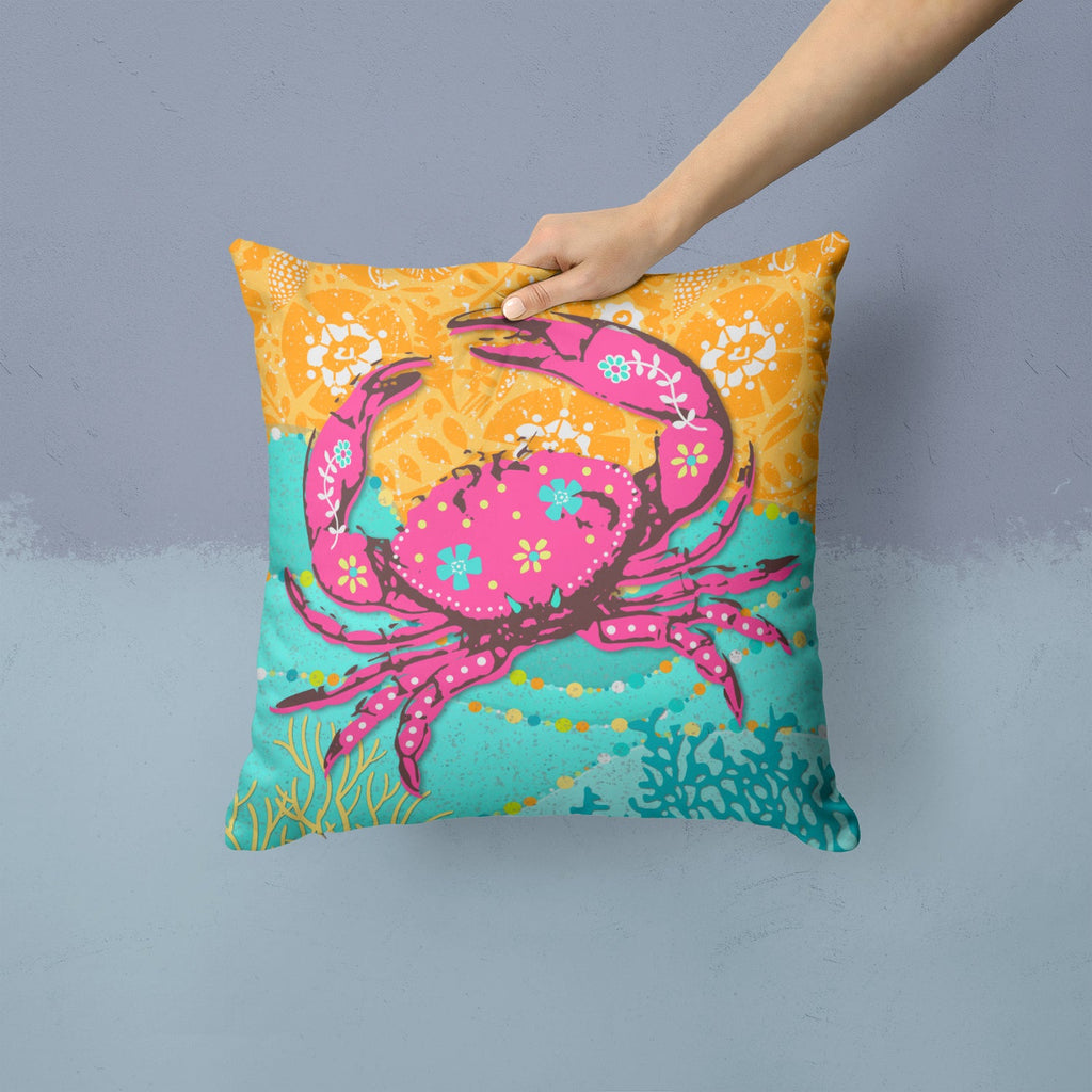 Coastal Pink Crab Decorative Throw Pillow 14x14 Indoor Outdoor Accent Cushion, Fabric Cover with Insert for Sofa, Bed, Porch & Living Room