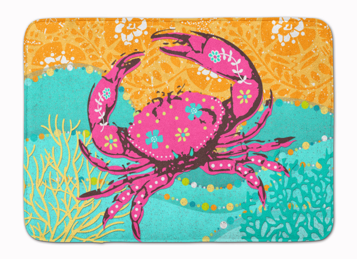 Coastal Pink Crab Memory Foam Kitchen Mat Machine Washable Anti-Fatigue Cushion Comfort Bath or Kitchen Rug