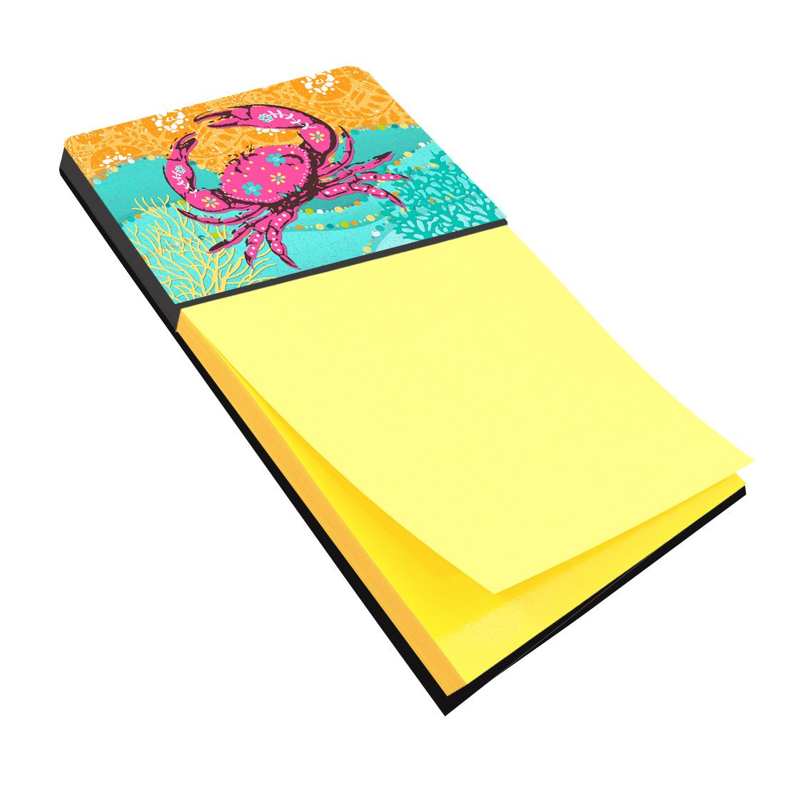 Coastal Pink Crab Watercolor Sticky Note Holder Refillable Dispenser Desk Accessory 3x3 Pad Gift