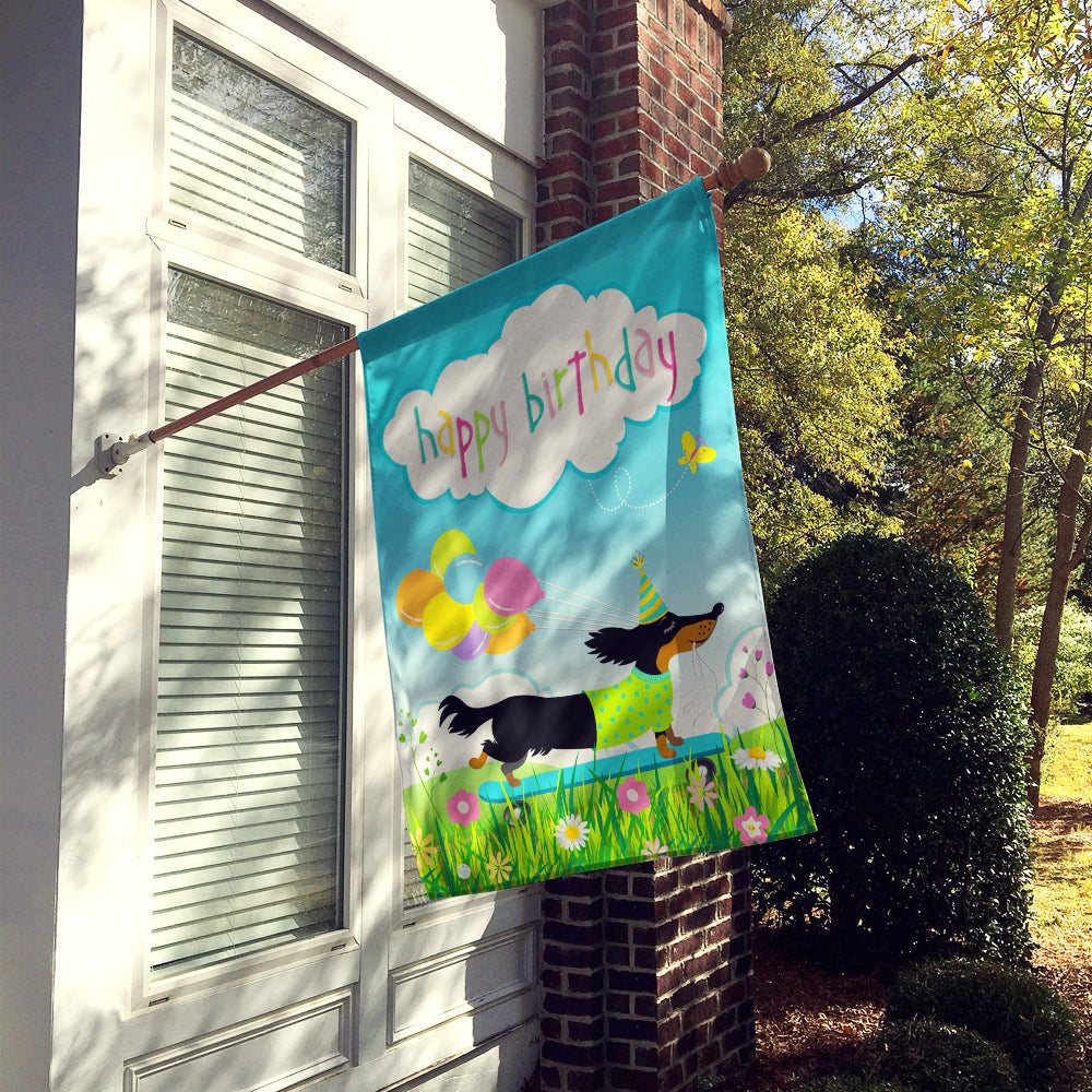 Happy Birthday Dachshund House Flag 28x40 Porch Sleeve Pole Decorative Outside Yard Banner Artwork Wall Hanging, Polyester