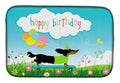Happy Birthday Dachshund Dish Drying Mat Absorbent Dish Drying Mat Pad for Kitchen Counter Dish Drainer Mat for Countertop, 14 x 21", Multicolor
