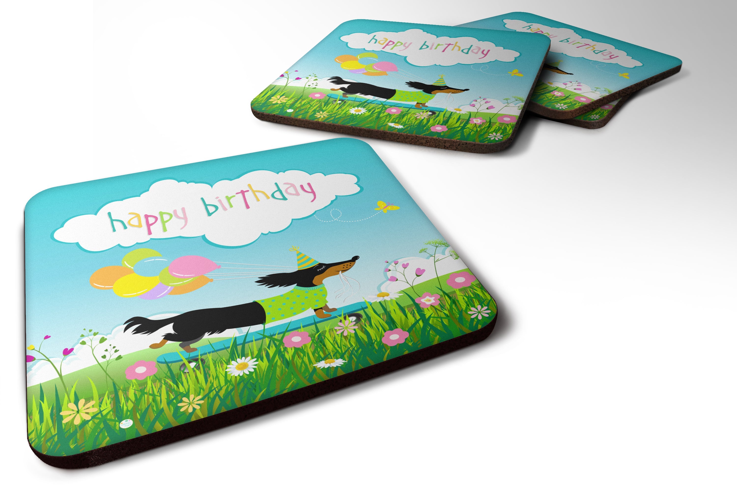 Happy Birthday Dachshund Foam Coasters Set of 4 Cup Coasters for Indoor Outdoor, Tabletop Protection, Anti Slip, Mouse pad Material