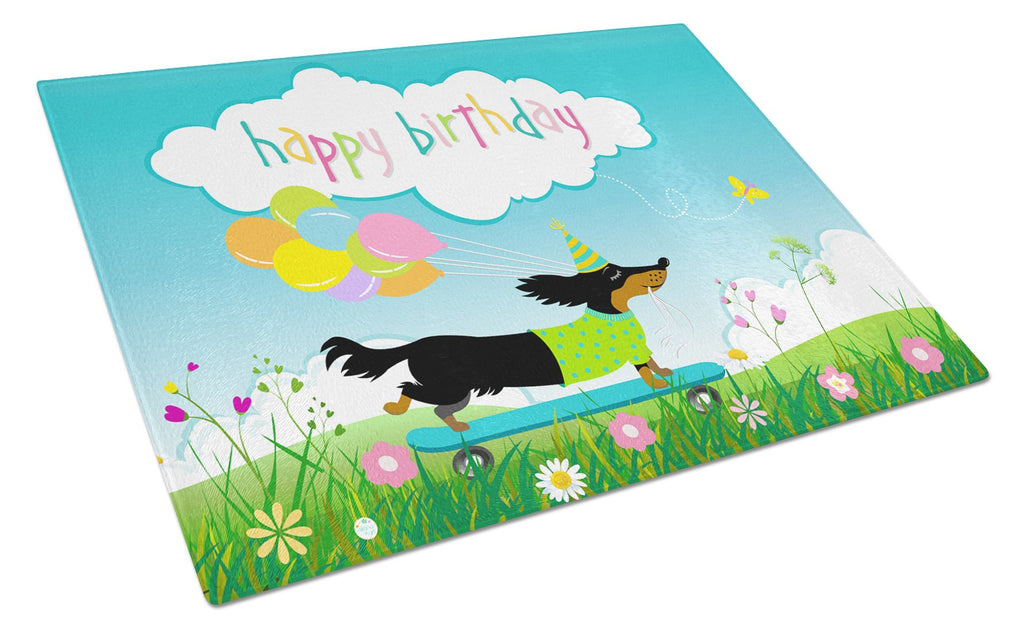 Happy Birthday Dachshund Cutting Board Tempered Glass Kitchen Cutting Surface, Heat Resistant Chopping, Non-Slip Feet, Food Prep & Serving