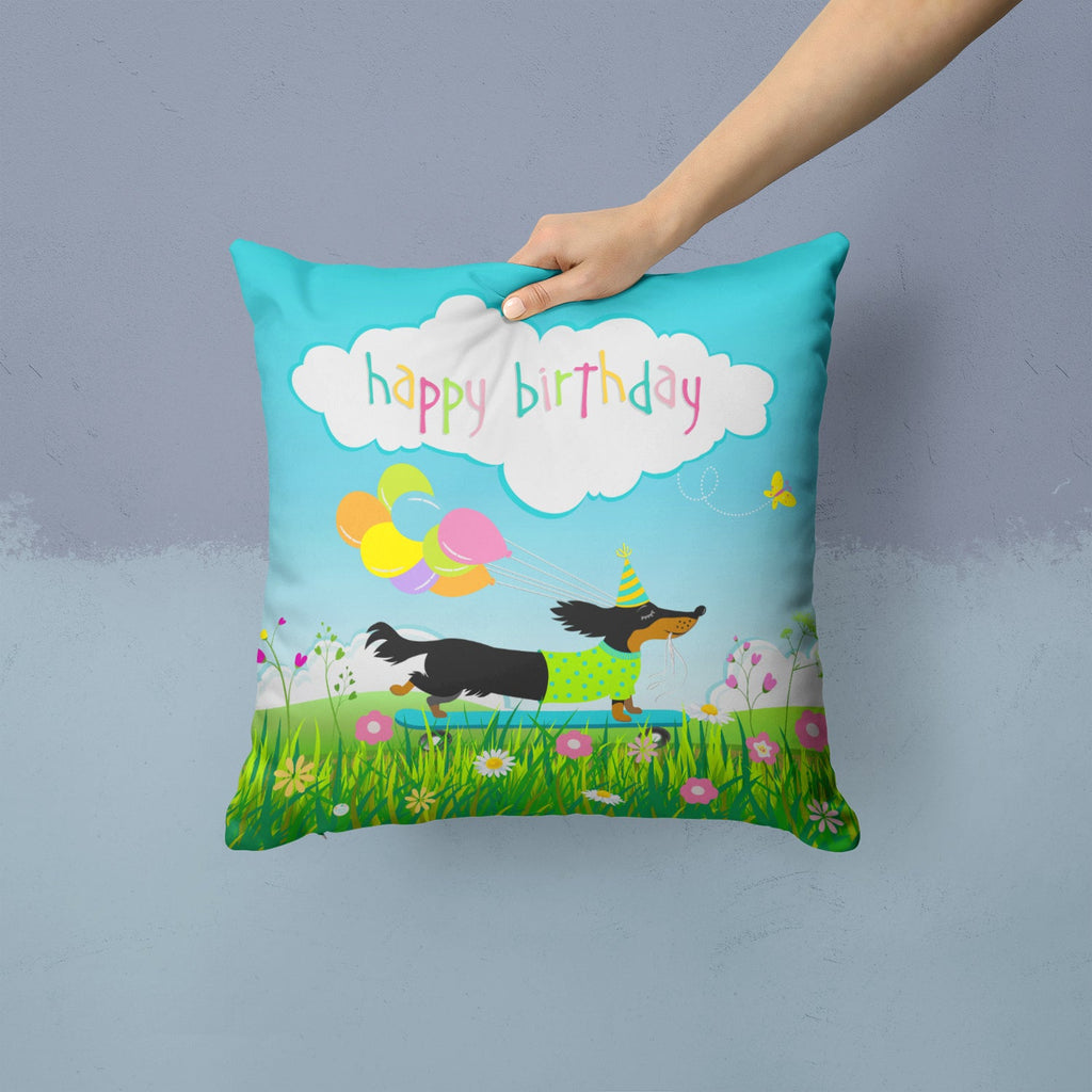 Happy Birthday Dachshund Decorative Throw Pillow 14x14 Indoor Outdoor Accent Cushion, Fabric Cover with Insert for Sofa, Bed, Porch & Living Room