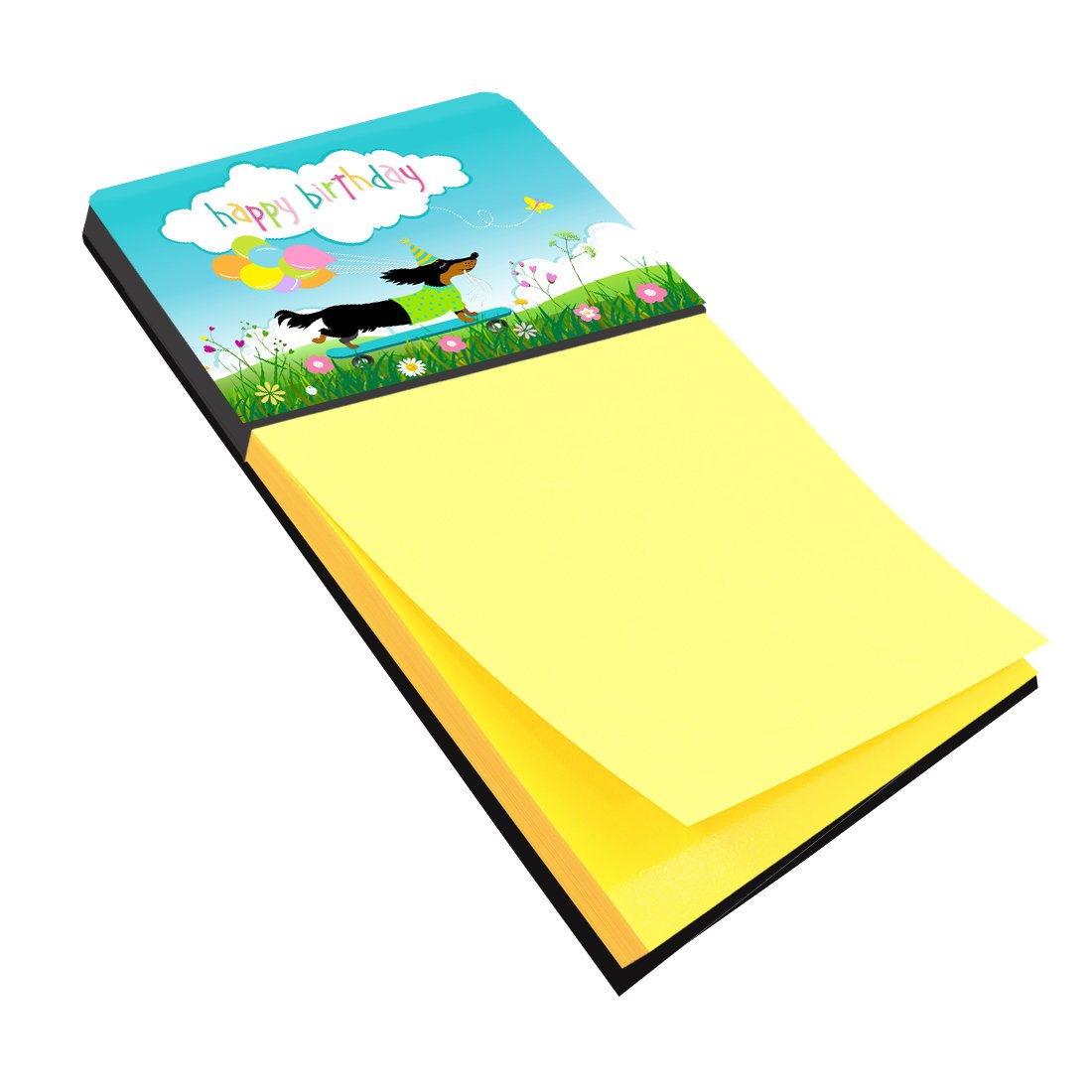Happy Birthday Dachshund Watercolor Sticky Note Holder Refillable Dispenser Desk Accessory 3x3 Pad Gift