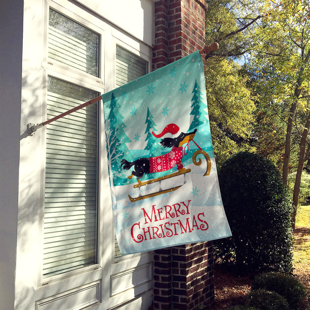 Merry Christmas Dachshund House Flag 28x40 Porch Sleeve Pole Decorative Outside Yard Banner Artwork Wall Hanging, Polyester