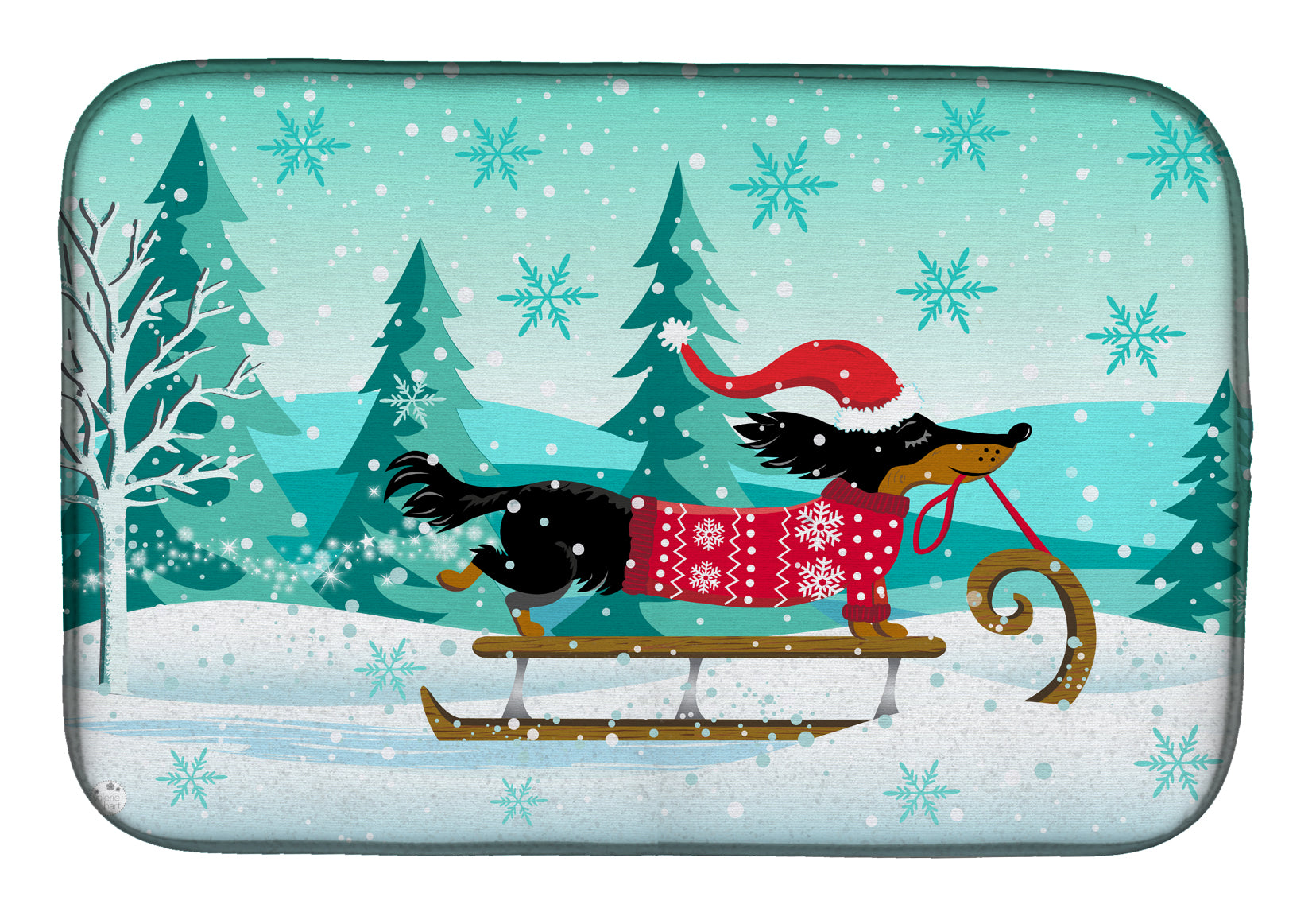 Merry Christmas Dachshund Dish Drying Mat Absorbent Dish Drying Mat Pad for Kitchen Counter Dish Drainer Mat for Countertop, 14 x 21", Multicolor