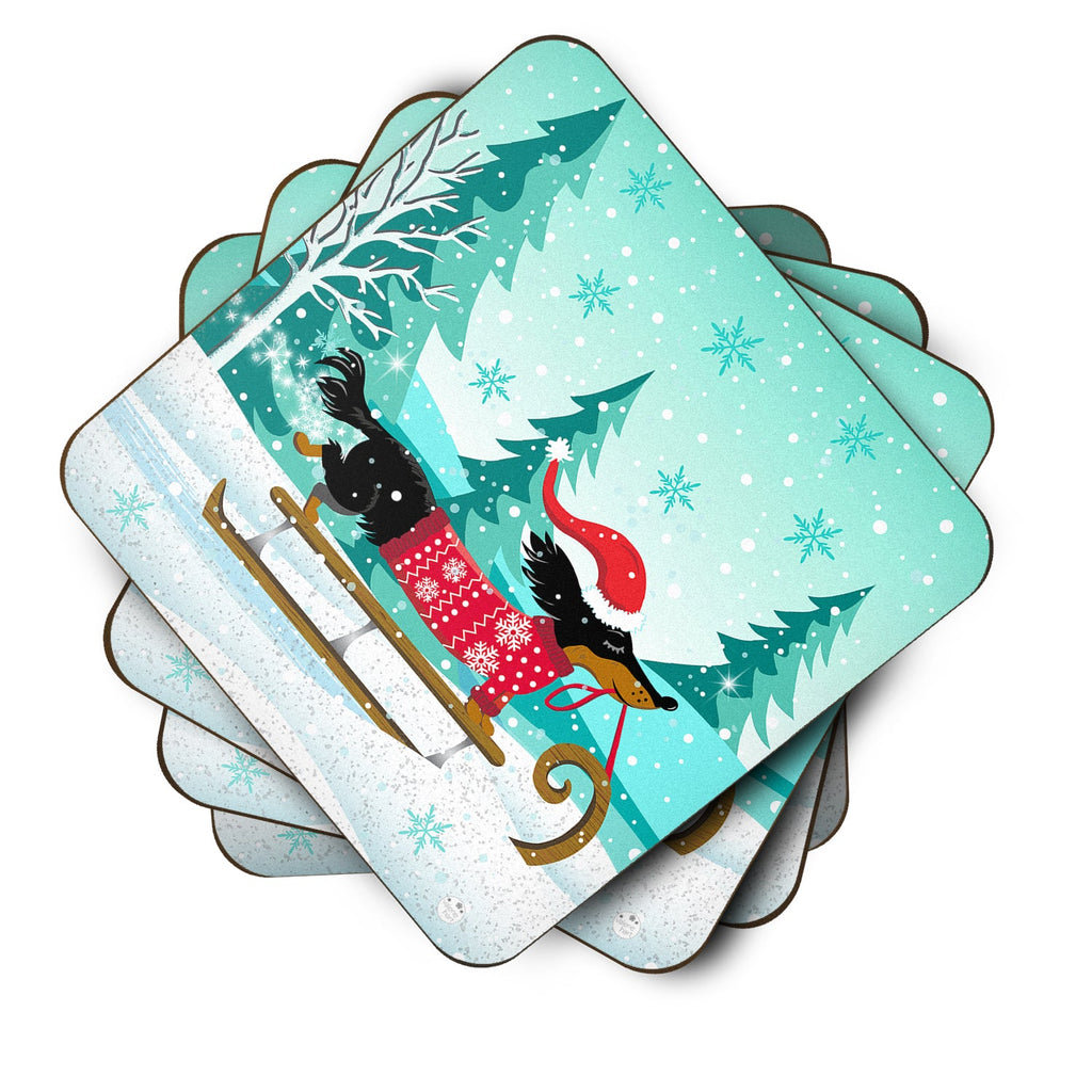 Merry Christmas Dachshund Foam Coasters Set of 4 Cup Coasters for Indoor Outdoor, Tabletop Protection, Anti Slip, Mouse pad Material