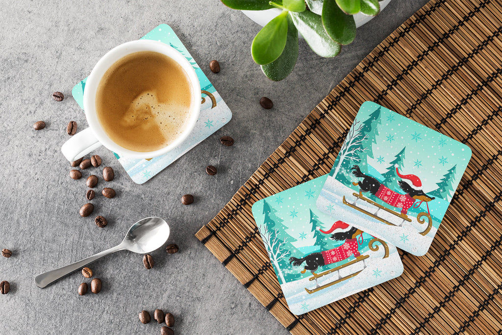 Merry Christmas Dachshund Foam Coasters Set of 4 Cup Coasters for Indoor Outdoor, Tabletop Protection, Anti Slip, Mouse pad Material