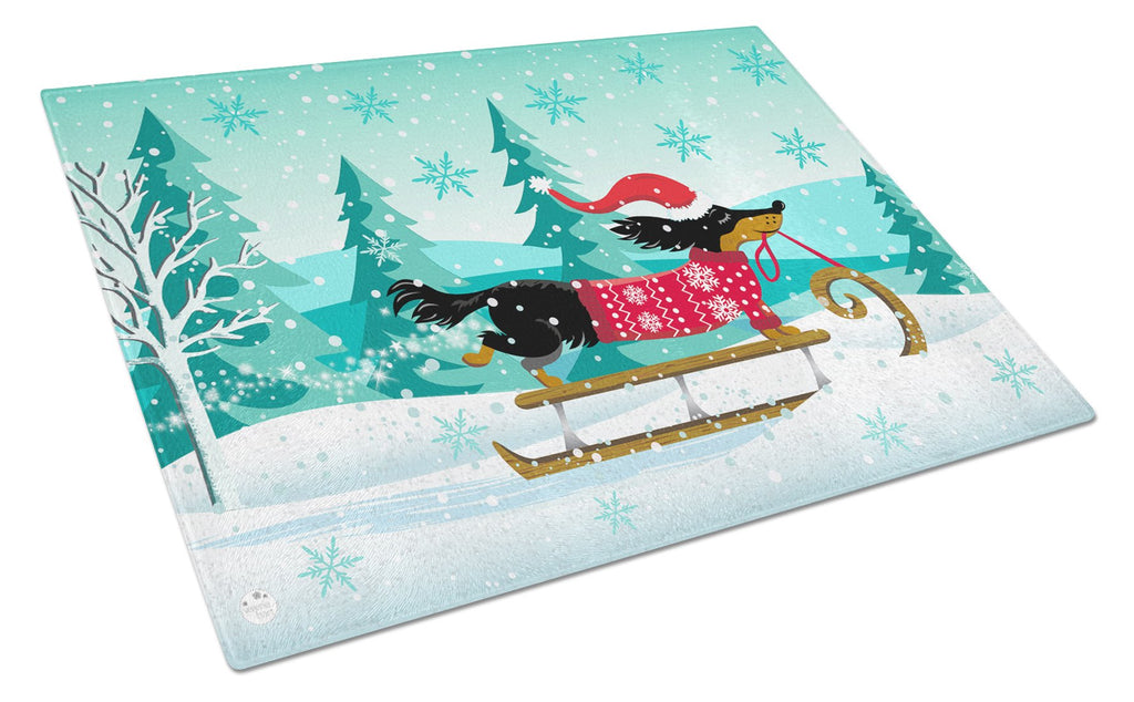 Merry Christmas Dachshund Cutting Board Tempered Glass Kitchen Cutting Surface, Heat Resistant Chopping, Non-Slip Feet, Food Prep & Serving