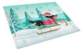 Merry Christmas Dachshund Cutting Board Tempered Glass Kitchen Cutting Surface, Heat Resistant Chopping, Non-Slip Feet, Food Prep & Serving